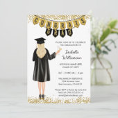 Unieke Afstuderen Uitnodiging Blond Haar (Staand voorkant)