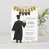 Unieke Afstuderen Uitnodiging Mannelijk Bruin Haar (Staand voorkant)