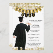 Unieke Afstuderen Uitnodiging Mannelijk Zwart Haar (Voorkant / Achterkant)