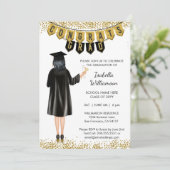 Unieke Afstuderen Uitnodiging Zwart Haar (Staand voorkant)