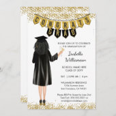 Unieke Afstuderen Uitnodiging Zwart Haar (Voorkant / Achterkant)