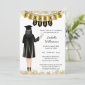 Unieke Afstuderen Uitnodiging Zwart Haar (Staand voorkant)