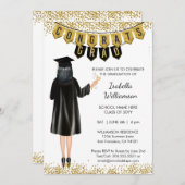 Unieke Afstuderen Uitnodiging Zwart Haar (Voorkant / Achterkant)