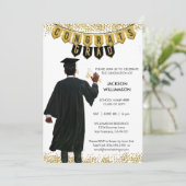 Unieke Afstuderen Uitnodiging Zwart Haar (Staand voorkant)