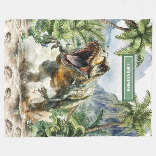 Unieke Angry Dinosaur Deken Custom Name Boys (Voorkant (Horizontaal))