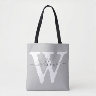 Unieke Antiek monogram witte grijze typografie Tote Bag