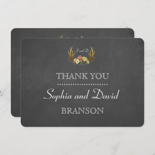 Unieke Antlers Floral Chalk Weddenschap DANK U Bedankkaart (Voorkant / Achterkant)