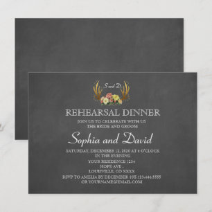 Unieke Antlers Floral Wedding REHEARSAL DINNER Kaart