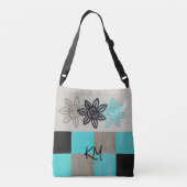 Unieke Aqua Black Tan-Canvas tas met bloemen (Achterkant)
