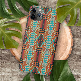 Unieke Aqua Blauw Rood Oranje Etnisch Stam Mozaïek Case-Mate iPhone Case