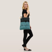 Unieke Aqua Glitter Black Polka Dots op maat Tote Bag (Op model)