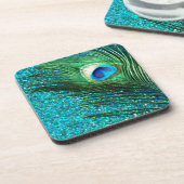 Unieke Aqua Peacock Bier Onderzetter (Linkerzijde)