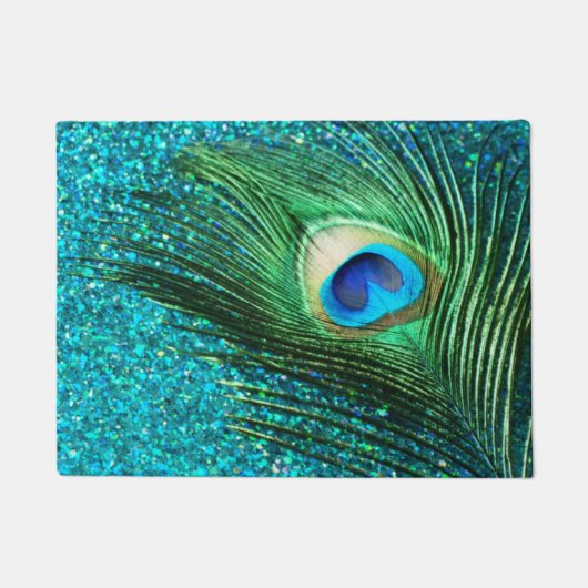 Unieke Aqua Peacock Deurmat (Voorkant)