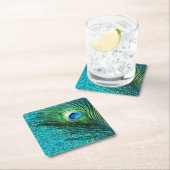 Unieke Aqua Peacock Kartonnen Onderzetters (Insitu)