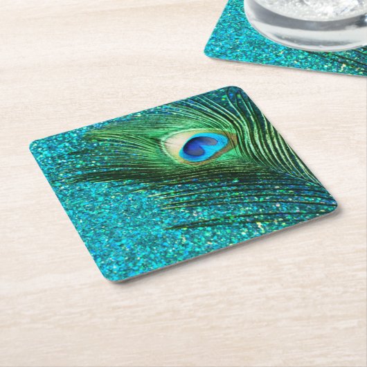 Unieke Aqua Peacock Kartonnen Onderzetters (Schuin)