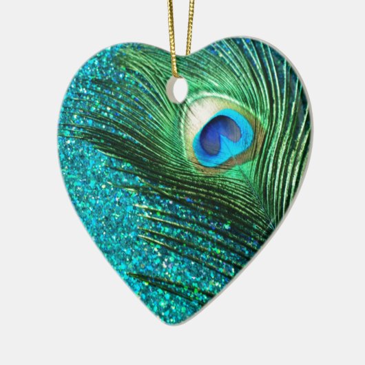 Unieke Aqua Peacock Keramisch Ornament (Links)