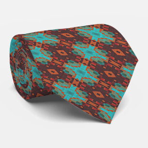 Unieke Aqua Turkoois Blauw Groen Oranje Bruin Trib Stropdas
