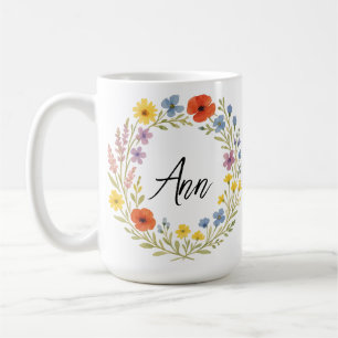 Unieke Aquarel Wilde Bloemenkrans Aanpasbaar Koffiemok
