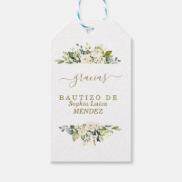 Unieke aquarel Witte Bloemen Spaanse Bautizo Cadeaulabel