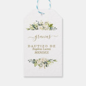 Unieke aquarel Witte Bloemen Spaanse Bautizo Cadeaulabel (Achterkant)