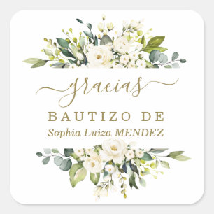 Unieke aquarel Witte Bloemen Spaanse Bautizo Vierkante Sticker