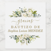 Unieke aquarel Witte Bloemen Spaanse Bautizo Wijn Etiket (Enkel label)
