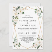 Unieke Aquarel Witte Magnolia Gouden Bruiloft Kaart (Voorkant)