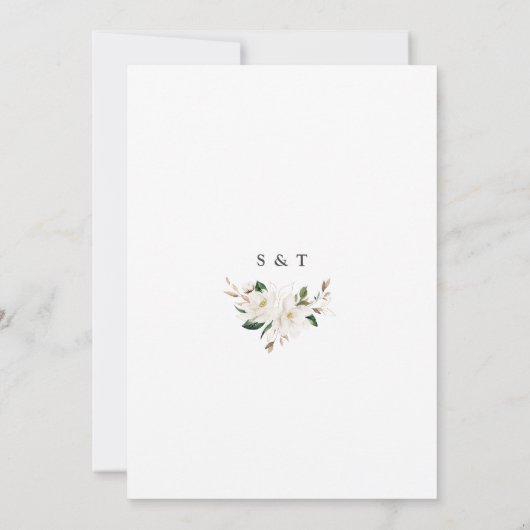 Unieke Aquarel Witte Magnolia Gouden Bruiloft Kaart (Achterkant)