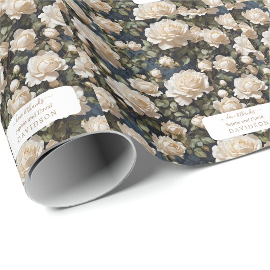 Unieke Aquarel Witte Rozen Bruiloft  Cadeaupapier (Rol Hoek)