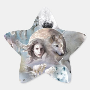 Unieke Arctic Wolf Art Collage Ster Sticker