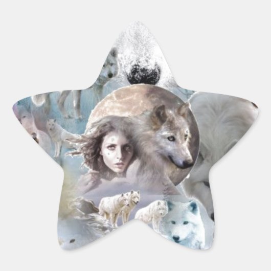 Unieke Arctic Wolf Art Collage Ster Sticker (Voorkant)