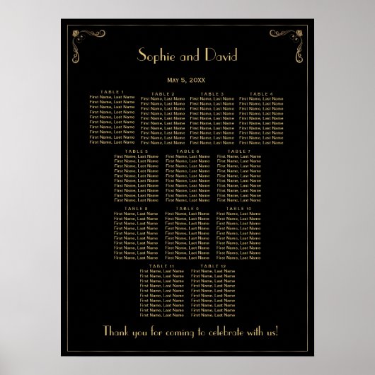 Unieke Art Deco Great Gatsby Wedding Seding Chart Poster (Voorkant)
