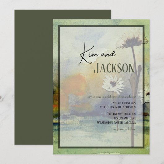 Unieke Art Flower bruiloft uitnodiging (Voorkant / Achterkant)