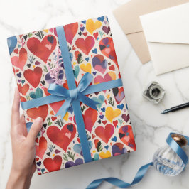 Unieke Artistieke Kleur Liefde Harten Waterverf Pa Cadeaupapier