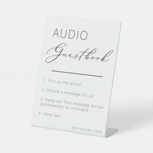 Unieke audio Guestbook Wedding Modern Minimalist Reclamebord Met Voetstuk (Voorkant)