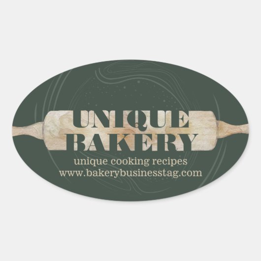 Unieke Bakkerij Rolling Pin Sage Verpakking Logo Ovale Sticker (Voorkant)