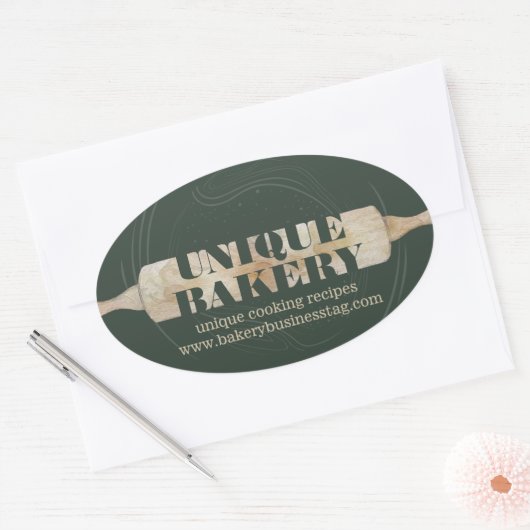 Unieke Bakkerij Rolling Pin Sage Verpakking Logo Ovale Sticker (Envelop)
