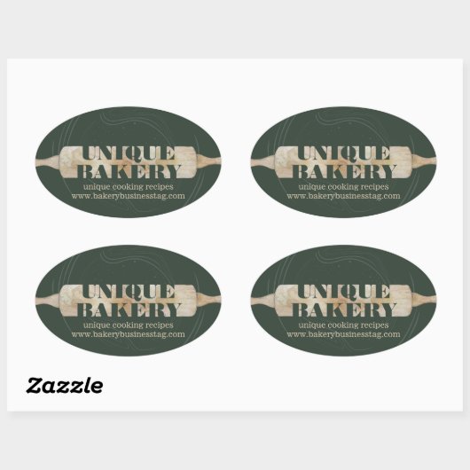 Unieke Bakkerij Rolling Pin Sage Verpakking Logo Ovale Sticker (Vel)