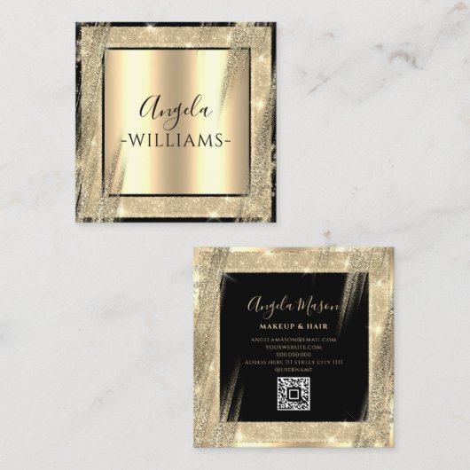 Unieke Beauti Salon Fashionable Black Gold QR-code Vierkante Visitekaartje (Voorkant / Achterkant)