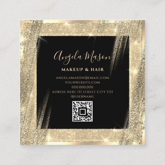 Unieke Beauti Salon Fashionable Black Gold QR-code Vierkante Visitekaartje (Achterkant)