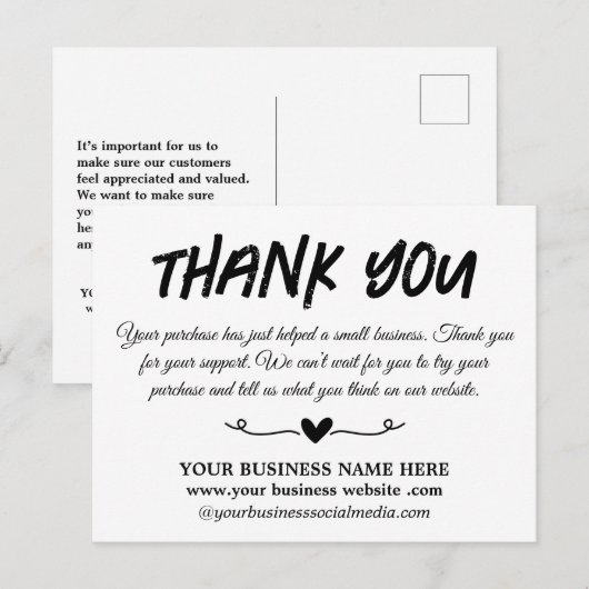 Unieke bedankt voor uw bedrijf briefkaart (Voorkant / Achterkant)