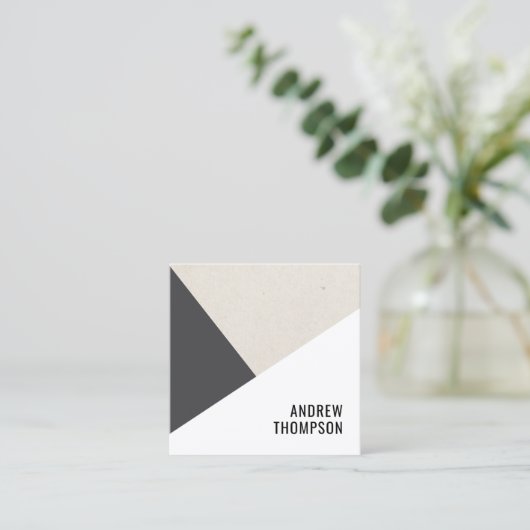 Unieke Beige Grijs Wit Geometrische Consultant Vierkante Visitekaartje (Staand voorkant)