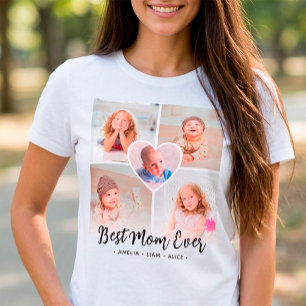 Unieke "Beste moeder ooit" aangepaste 5 foto colla T-shirt