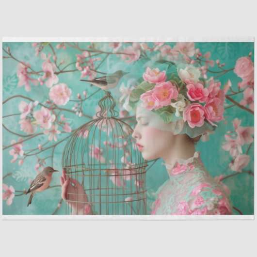 Unieke Birdcage Pet Bloemen Decoupage Tissuepapier (Voorkant)