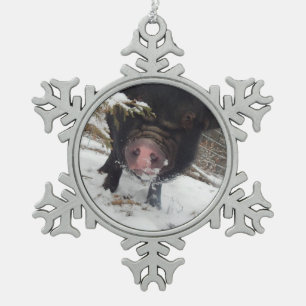 Unieke Black Mini Pig Pewter Snowflake Ornamke Tin Sneeuwvlok Ornament