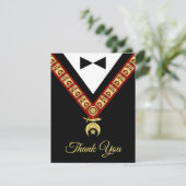 Unieke Black Tuxedo Gold en Red Shriner Jewel Bedankkaart (Staand voorkant)