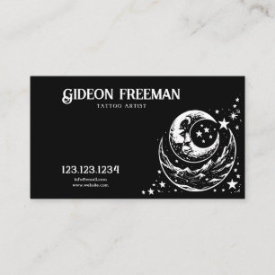 Unieke Black & White Moon Stars Tattoo Artist Visitekaartje