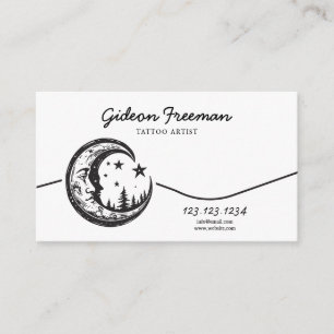 Unieke Black & White Stars Moon Tattoo Artist Visitekaartje