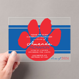 Unieke Blauw & Rood Afstuderen Pawprint Elegant Acryl Uitnodigingen
