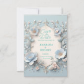 Unieke blauw-wit bewaart de datumkaart save the date (Voorkant)